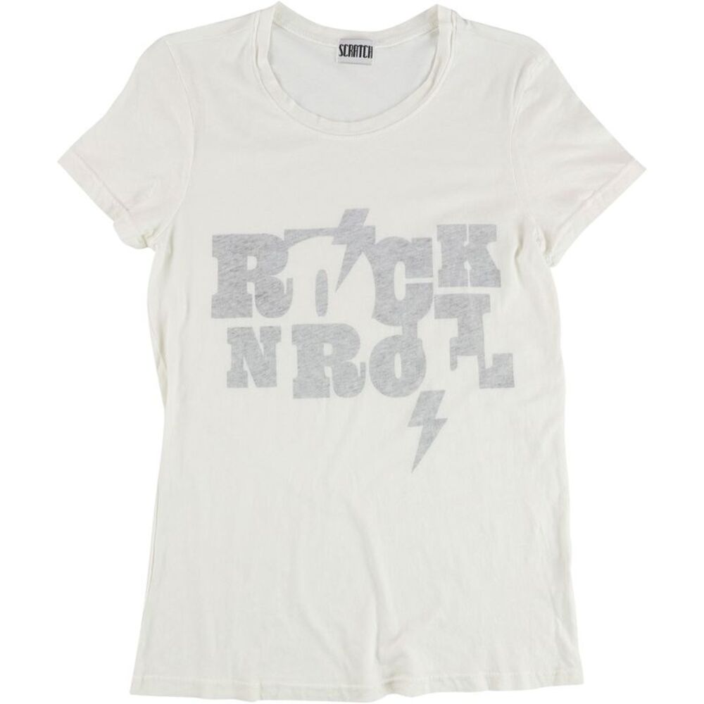 Scratch Womens Rock N Roll Graphic T-Shirt, Off-White, M, DM